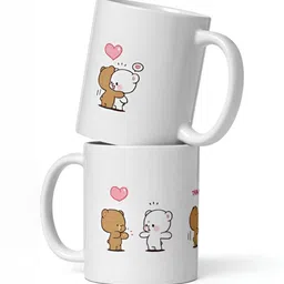 Mr UVD White & Brown Set Of 2 Graphic Printed Ceramic Matte Mug - 350 ml image 4