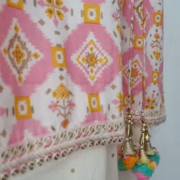 NIMBU Girls Ikat Printed Regular Sequinned Pure Cotton Kurta with Salwar image 4