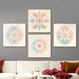 nestroots Harmonious Floral Beauty Beige & Blue 4 Pieces Canvas Wall Paintings-picture-38