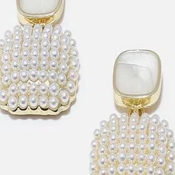 KRENOZ Gold-Plated Pearls Beaded Square Shaped Drop Earrings image 5