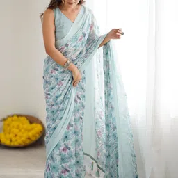 Mitera Floral Pure Georgette Jamdani Saree image 4