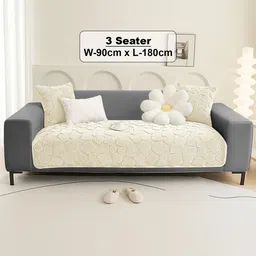 DREAM CARE Cream-Coloured & Cream-Coloured Printed 1 Piece Sofa Cover image 4
