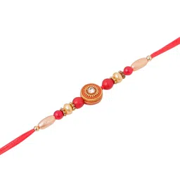 Anouk Set of 4 Artificial Stones Floral Thread Rakhi With Roli Chawal Chandan Mishri image 2