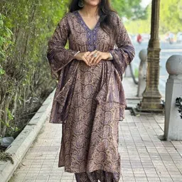 Ekaa Vastra Women Ethnic Motifs Printed Cotton Kaftan Kurta with Patiala & Dupatta-picture-36
