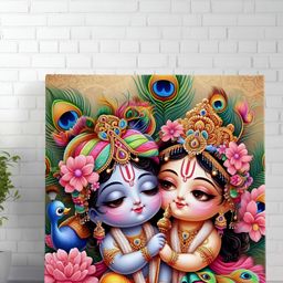 Livin'luxe Pink & Blue Radha Krishna Religious Canvas Wall Art-picture-47