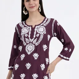 The Chikan Label Chahat Ethnic Motifs Embroidered Chikankari Kurti-image-55