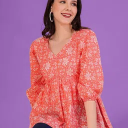 Dream Beauty Fashion Floral Print Puff Sleeve Peplum Top-image-63