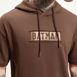 HIGHLANDER Batman Printed Hooded Drop-Shoulder Sleeves Oversized T-shirt image 3