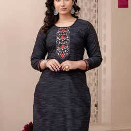 AUZAAI COLLECTION Selection Of 2 Floral Thread Work Round Neck Straight Kurtas-picture-18