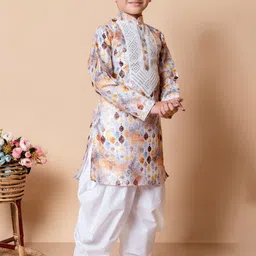 NFC CREATION Boys Embroidered Regular Sequinned Dupion Silk Kurta with Patiala image 3