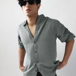 Urbano Fashion Men Metallic Blue Solid Linen Full Sleeve Relaxed Fit Mandarin Collar Casual Shirt-image-40