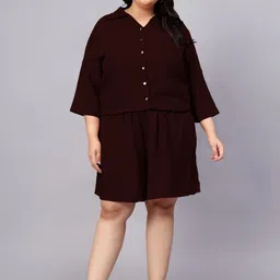 Indietoga Women Plus Size Solid Rayon Shirt and Shorts Night suit-picture-24