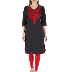 AFFLEON Women Floral Embroidered Thread Work Woollen Kurta-image-60