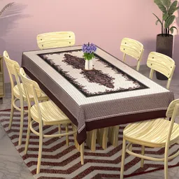 Kuber Industries Cream-Coloured & Black Printed Cotton 6-Seater Table Cover image 1