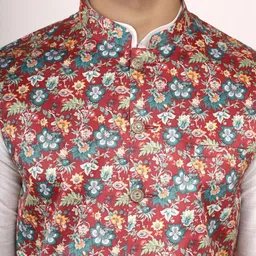 JEXI Mandarin Collar Pure Silk Kurta With Churidar And Nehru Jacket image 2