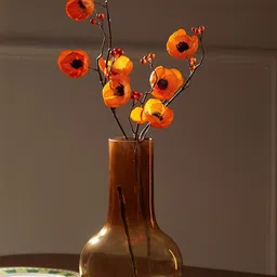 Pure Home and Living Orange Colored & Brown Poppy Berry Artificial Flower Stem-image-78