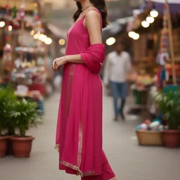 AADVIKA Striped Square Neck No Sleeves Gotta Patti Straight Kurta With Trousers & Dupatta image 3