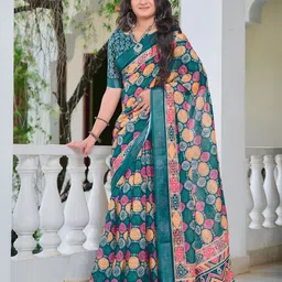Mitera Floral Printed Zari Pure Cotton Saree-image-45