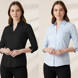 prieto Women Regular Fit Solid Button Down Collar Formal Shirt-picture-14