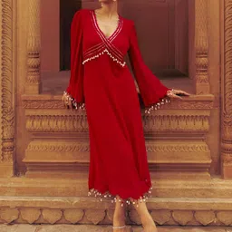 SILCHIC Sindoor Georgette Embroidered & Sequined Midi Dress-picture-28