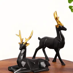 INTERNATIONAL GIFTAnimal Showpiece Black And Gold-Toned Deer Animal Figurine Showpiece-image-2