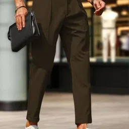 BROADSTAR Men Smart Slim Fit Easy Wash Pleated Gurkha Trousers-picture-12