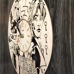 QEZNEF Beige Graphic Printed Round Contemporary Wooden Analogue Wall Clock image 3