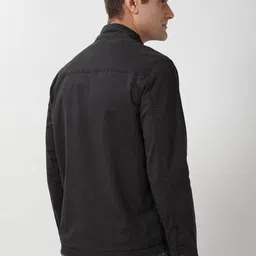 Peter England Casuals Men Mock Collar Solid Denim Jacket image 3