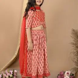 here&now x kinder kids Kinder Kids Girls Cotton Printed Ready to Wear Lehenga & Blouse With Dupatta image 3