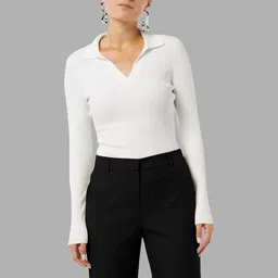 Maheshvi Women Shirt Collar Long Sleeves Fitted Top-image-35