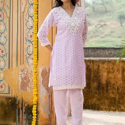 HOUSE OF JAMOTI Embroidered V-Neck Top With Trousers Co-Ords image 4