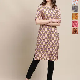 7Threads Selection Of 6 Floral Printed Round Neck Straight Kurtas-picture-39