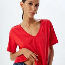 COLOR CAPITAL Women V-Neck Drop-Shoulder Sleeves Pockets T-shirt-image-77