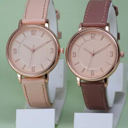 VIRAKTI Women Set Of 2 Leather Straps Analogue Watch G-03-CREAM-PINK CREAM-24-picture-35