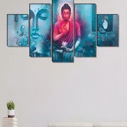 Myntra Elegant Homes Blue & Pink 5 Pieces Wooden Religious Buddha Painting Wall Arts-picture-40