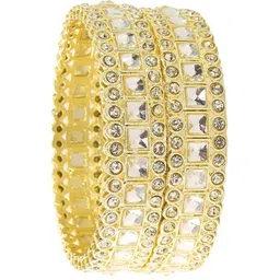 zulka ZULKASet of 2 Golden Metal Bangles with Zircon Diamond & Kundan image 2