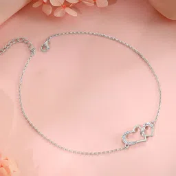 GIVA 925 Sterling Silver Rhodium-Plated Artificial Stones Heart Interlocked Anklet-picture-11