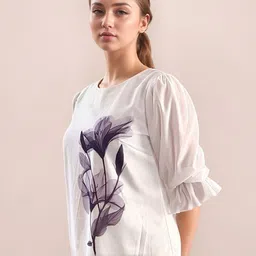 Zink London Women White Floral Prints 3/4th Sleeves Top image 4