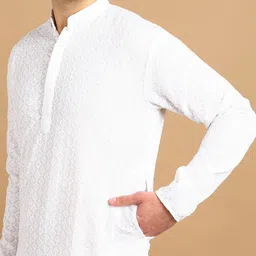 fubar Men Chikan Embroidery Cotton Blend Straight Kurta image 5