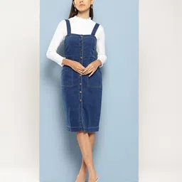 chemistry Women Pinafore Blue Knee Length Dress-picture-13