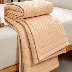 JC HOME Champagne & Off White Abstract 160 TC Fitted King Bedsheet Set-1.8 m x 2 m image 5