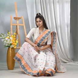 TANTLOOM Pure Cotton woven design Paisley Taant Saree-image-47