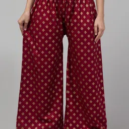 FAMBEE Women Floral Printed Flared Knitted Ethnic Palazzos image 1