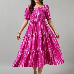 Raiyani Enterprise Women Dyed Square Neck Fit and Flare Dress-image-88