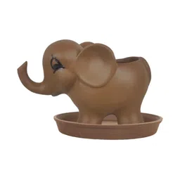 LASAKI Brown Ceramic Planter With Plate image 4