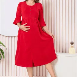 EASY MOM Flared Sleeve Maternity A-Line Midi Dress-picture-35