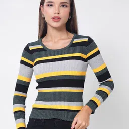 Kalt Women Striped & Ribbed Pullover-picture-19