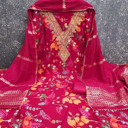 BlissFlair Floral Printed Sequinned Unstitched Dress Material image 2