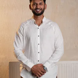 Pratha-house of linen Men Comfort Fit Solid Mandarin Collar Casual Shirt-picture-30