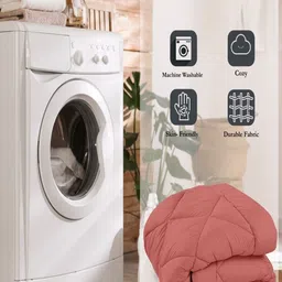 INDRA'S Peach-Coloured & Rose Microfiber AC Room 150 GSM Comforter image 2